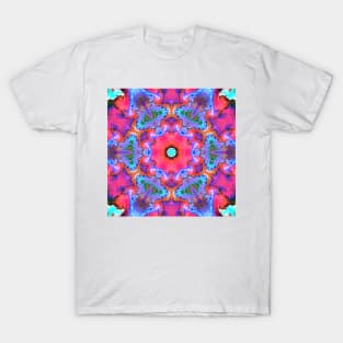 Psychedelic Hippie Flower Blue and Pink T-Shirt